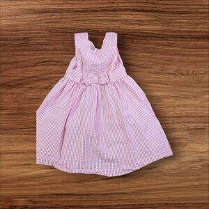Crown & Ivy Kids 4T Pink & White Striped Cotton Dress With Bow & Button Back
